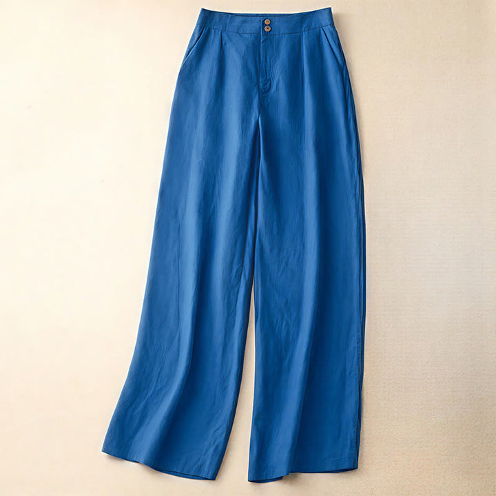 Pantalones anchos de lino con diseño sencillo e informal de verano para mujer con bolsillos con cremallera de Buddha Stones - Azul real - US8-10，UK/AU12-14，EU40-42 (2XL) - image 17