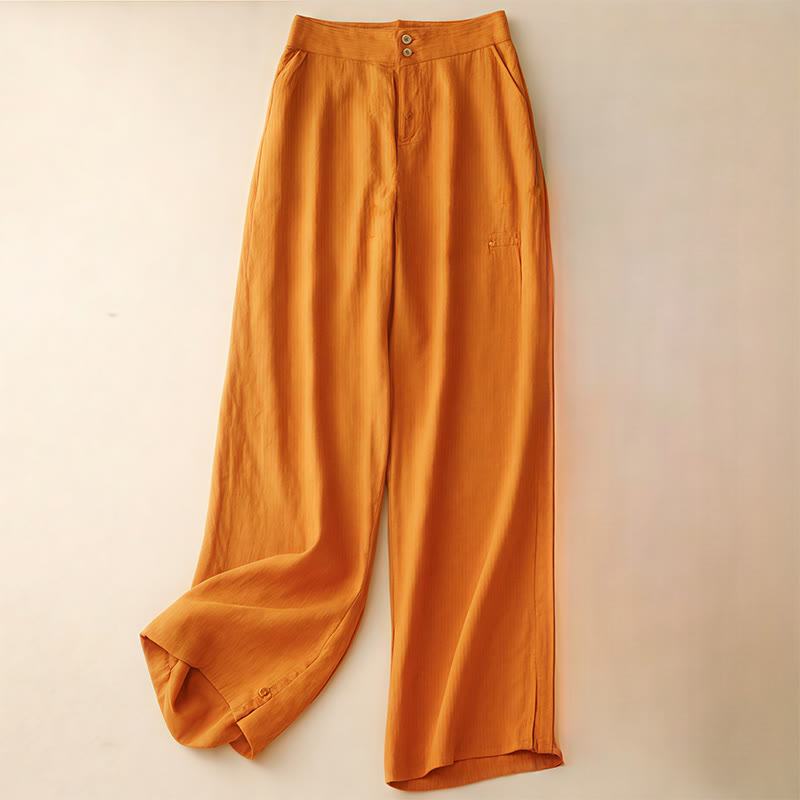 Pantalones anchos de lino con diseño sencillo e informal de verano para mujer con bolsillos con cremallera de Buddha Stones - Naranja oscuro - US8-10，UK/AU12-14，EU40-42 (2XL) - image 22