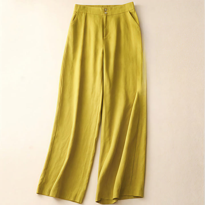 Pantalones anchos de lino con diseño sencillo e informal de verano para mujer con bolsillos con cremallera de Buddha Stones - Amarillo - US8-10，UK/AU12-14，EU40-42 (2XL) - image 51
