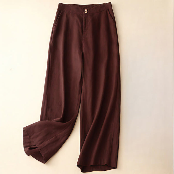 Pantalones anchos de lino con diseño sencillo e informal de verano para mujer con bolsillos con cremallera de Buddha Stones - Marrón - US8-10，UK/AU12-14，EU40-42 (2XL) - image 27