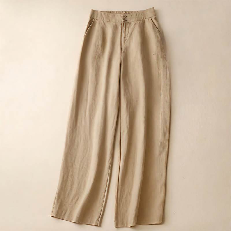Pantalones anchos de lino con diseño sencillo e informal de verano para mujer con bolsillos con cremallera de Buddha Stones - Vara de oro pálida - US8-10，UK/AU12-14，EU40-42 (2XL) - image 37