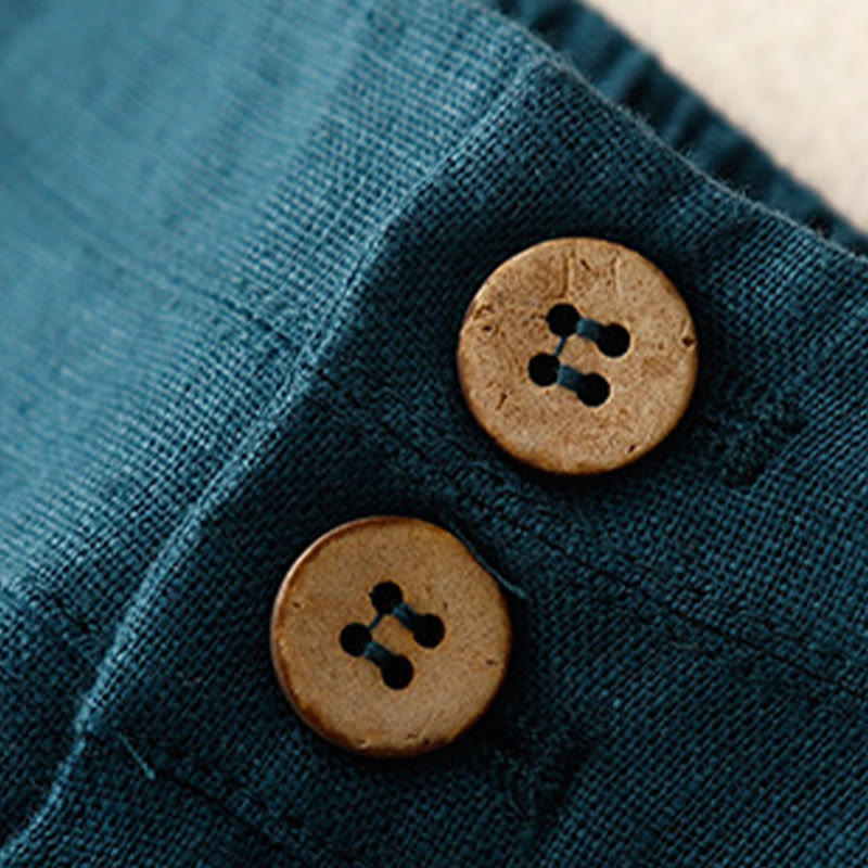 Pantalones anchos de lino con diseño sencillo e informal de verano para mujer con bolsillos con cremallera de Buddha Stones - image 3