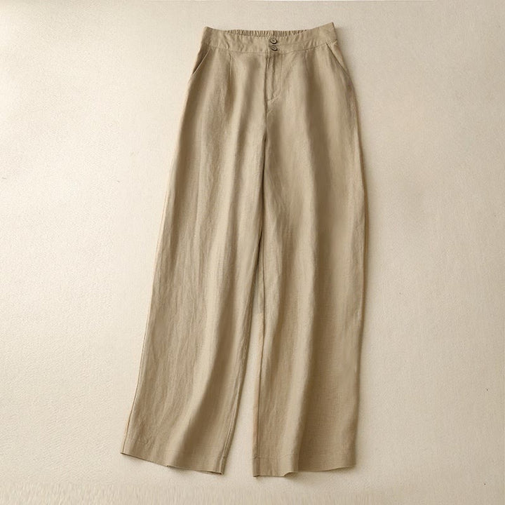 Pantalones anchos de lino con diseño sencillo e informal de verano para mujer con bolsillos con cremallera de Buddha Stones - image 38