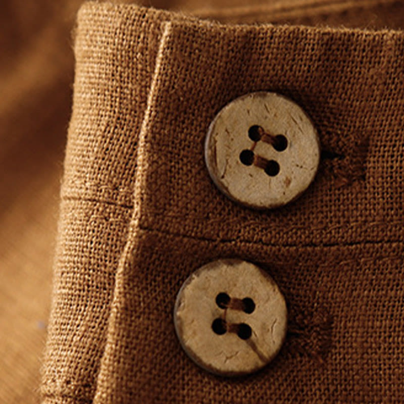 Pantalones anchos de lino con diseño sencillo e informal de verano para mujer con bolsillos con cremallera de Buddha Stones - image 34