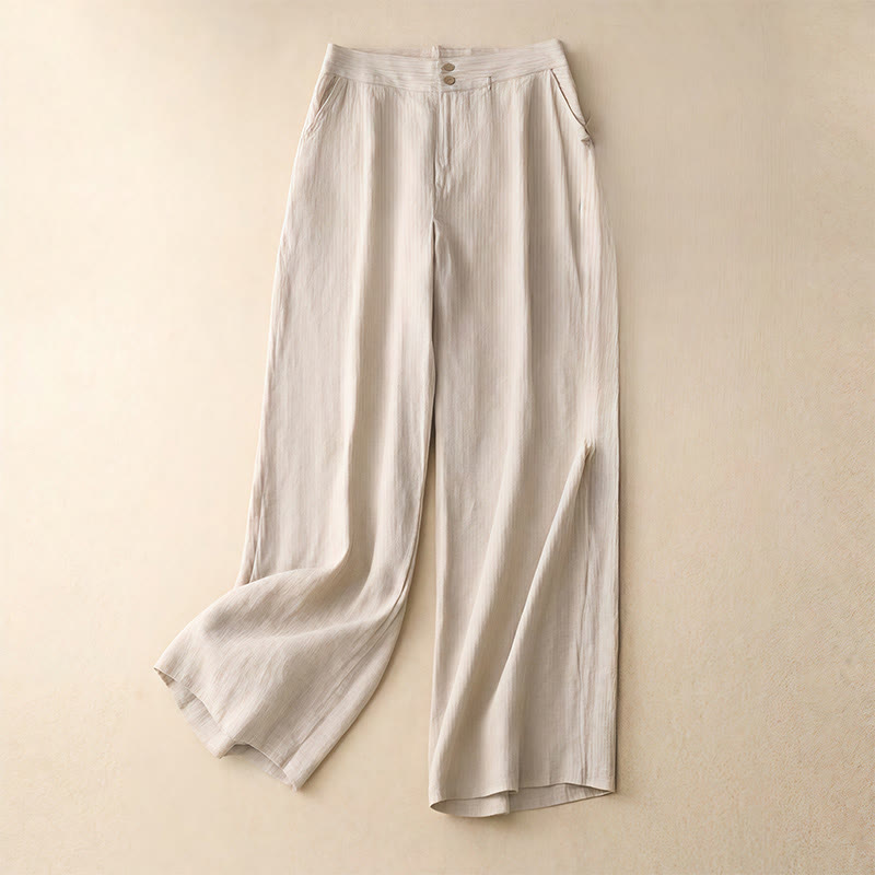 Pantalones anchos de lino con diseño sencillo e informal de verano para mujer con bolsillos con cremallera de Buddha Stones - Beige - US8-10，UK/AU12-14，EU40-42 (2XL) - image 43