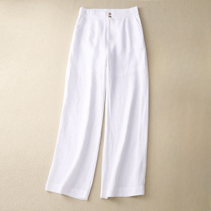 Pantalones anchos de lino con diseño sencillo e informal de verano para mujer con bolsillos con cremallera de Buddha Stones - Blanco - US8-10，UK/AU12-14，EU40-42 (2XL) - image 6