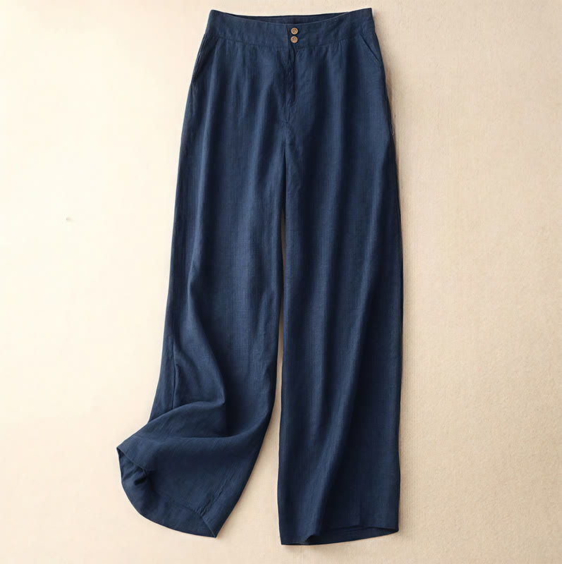 Pantalones anchos de lino con diseño sencillo e informal de verano para mujer con bolsillos con cremallera de Buddha Stones - Marina de guerra - US8-10，UK/AU12-14，EU40-42 (2XL) - image 56