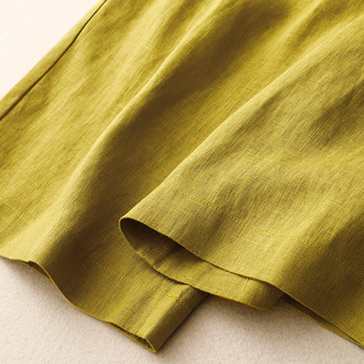 Pantalones anchos de lino con diseño sencillo e informal de verano para mujer con bolsillos con cremallera de Buddha Stones - image 55