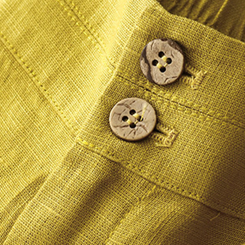 Pantalones anchos de lino con diseño sencillo e informal de verano para mujer con bolsillos con cremallera de Buddha Stones - image 53