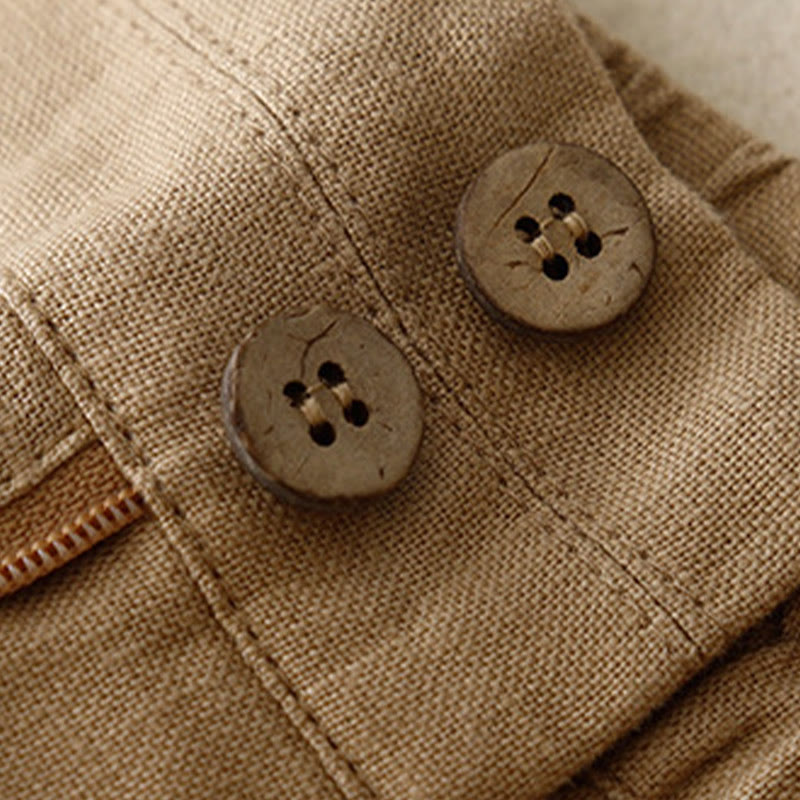 Pantalones anchos de lino con diseño sencillo e informal de verano para mujer con bolsillos con cremallera de Buddha Stones - image 40