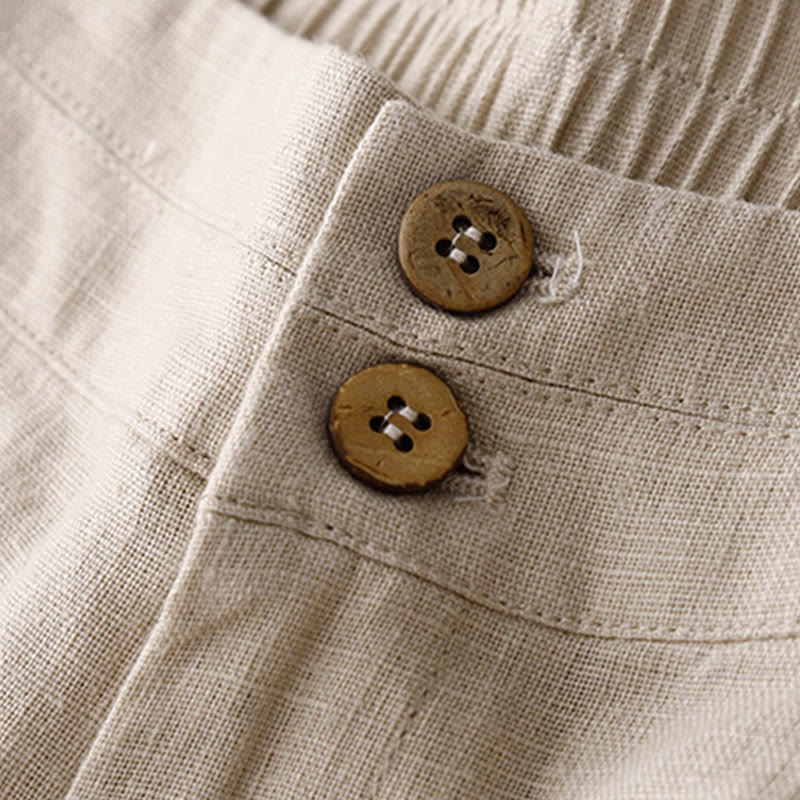 Pantalones de lino de pierna ancha para mujer con bolsillos, diseño sencillo y cremallera, estampado Buddha Stones, ideales para el verano. - image 45