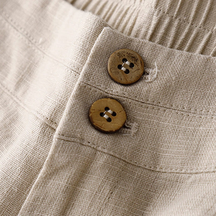 Pantalones anchos de lino con diseño sencillo e informal de verano para mujer con bolsillos con cremallera de Buddha Stones - image 46