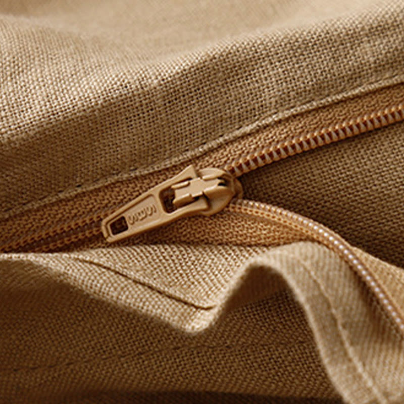 Pantalones anchos de lino con diseño sencillo e informal de verano para mujer con bolsillos con cremallera de Buddha Stones - image 42