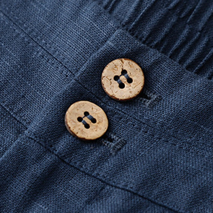Pantalones anchos de lino con diseño sencillo e informal de verano para mujer con bolsillos con cremallera de Buddha Stones - image 58