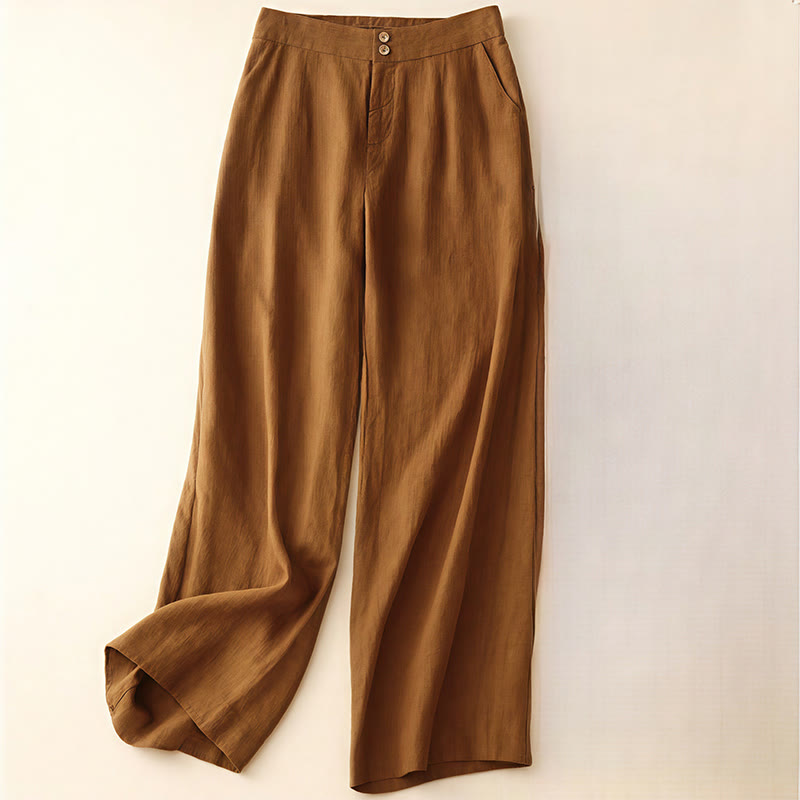 Pantalones anchos de lino con diseño sencillo e informal de verano para mujer con bolsillos con cremallera de Buddha Stones - Chocolate - US8-10，UK/AU12-14，EU40-42 (2XL) - image 32