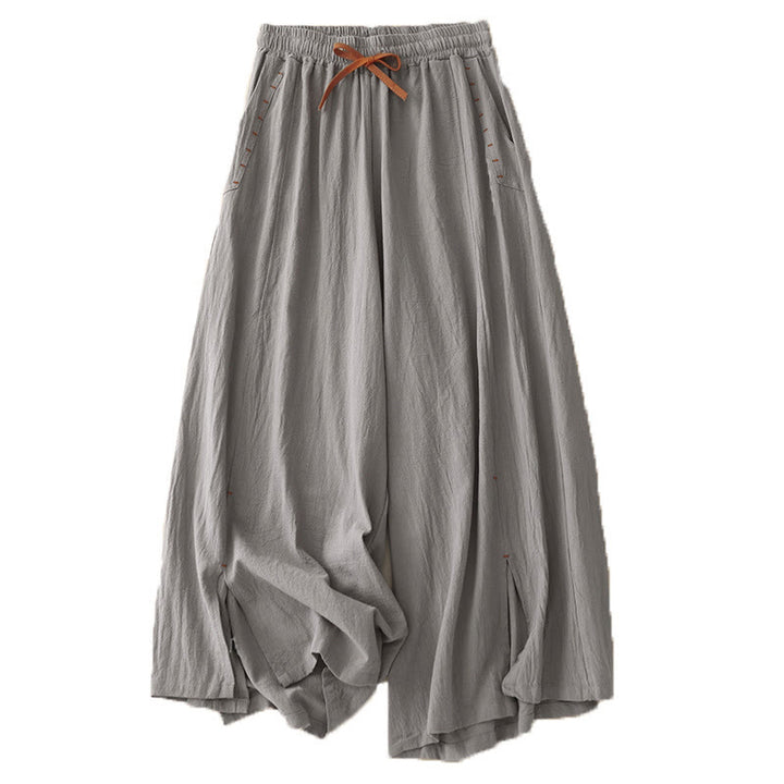 Pantalones de lino y algodón con diseño sencillo e informal de Buddha Stones para mujer, con aberturas laterales y bolsillos. - image 20