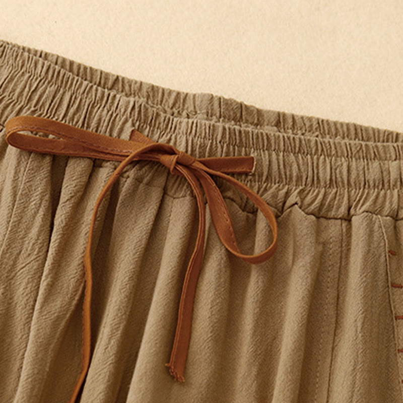 Pantalones de lino y algodón con diseño sencillo e informal de Buddha Stones para mujer, con aberturas laterales y bolsillos. - image 1