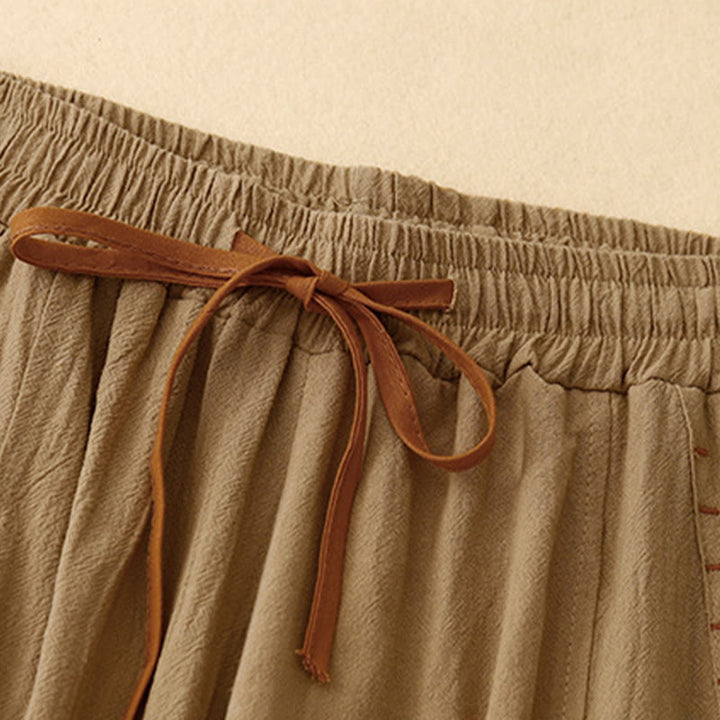 Pantalones de lino y algodón con diseño sencillo e informal de Buddha Stones para mujer, con aberturas laterales y bolsillos. - image 1