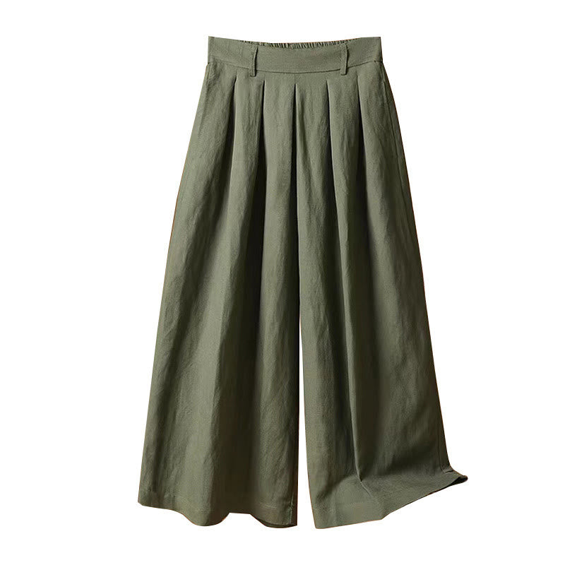 Pantalones anchos de algodón y lino para mujer, de Buddha Stones, informales, de verano, de color puro, de longitud 7-8 - image 8