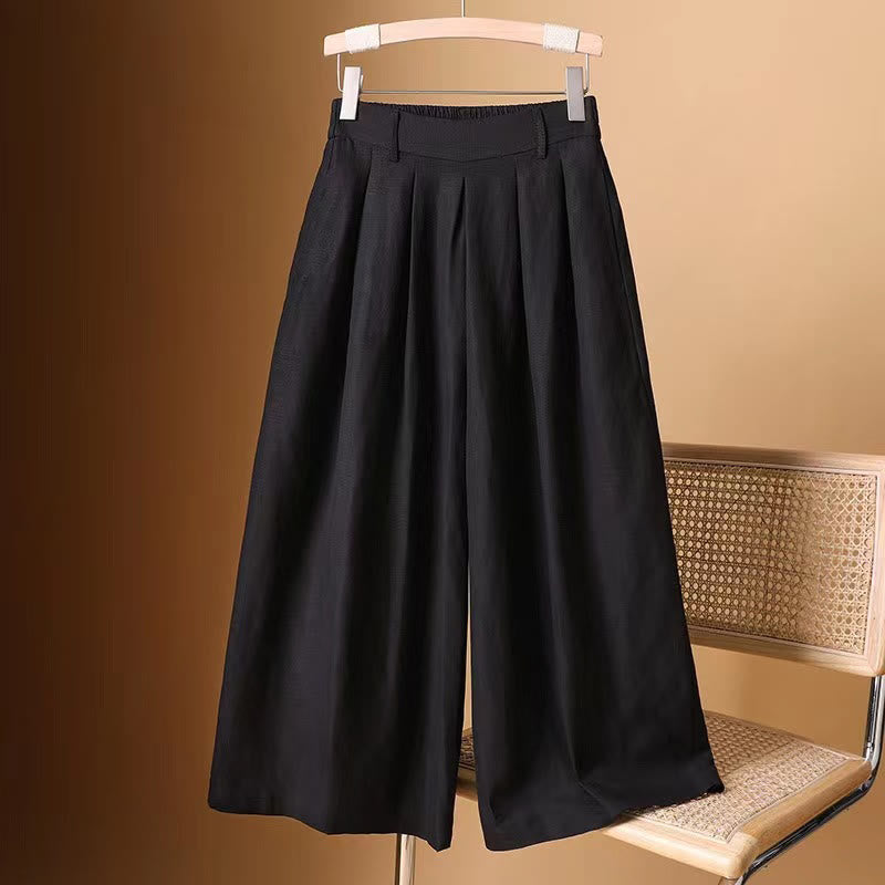 Pantalones anchos de algodón y lino para mujer, de Buddha Stones, informales, de verano, de color puro, de longitud 7-8 - Negro - US12, UK/AU16, EU44 (3XL) - image 17