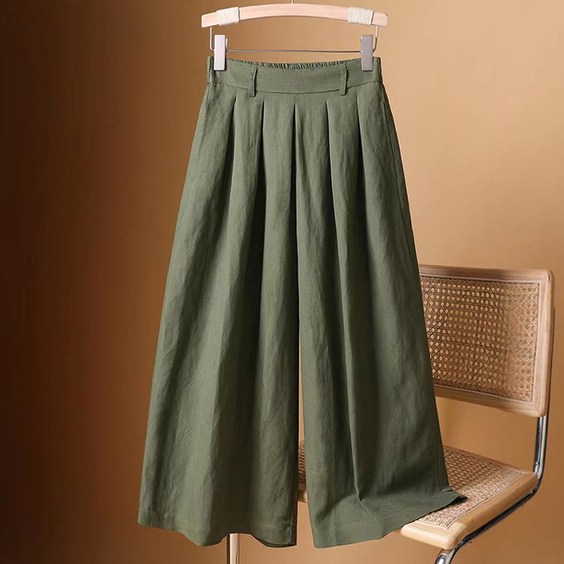 Pantalones anchos de algodón y lino para mujer, de Buddha Stones, informales, de verano, de color puro, de longitud 7-8 - Verdemar - US12, UK/AU16, EU44 (3XL) - image 0