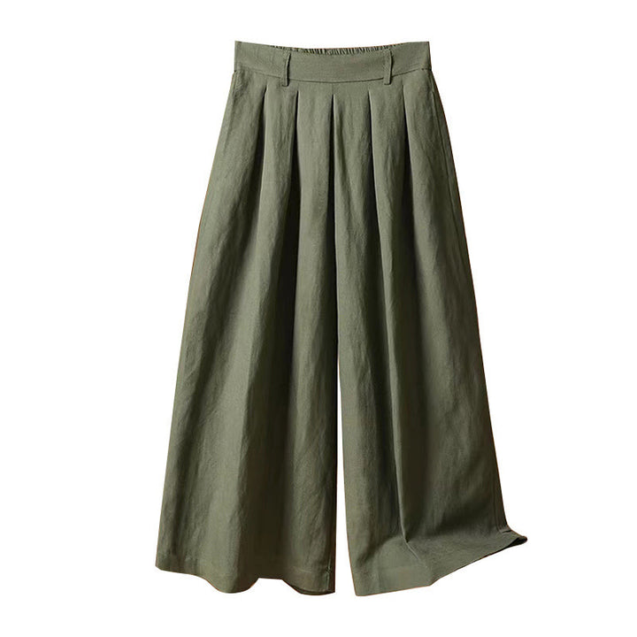 Pantalones anchos de algodón y lino para mujer, de Buddha Stones, informales, de verano, de color puro, de longitud 7-8 - image 7