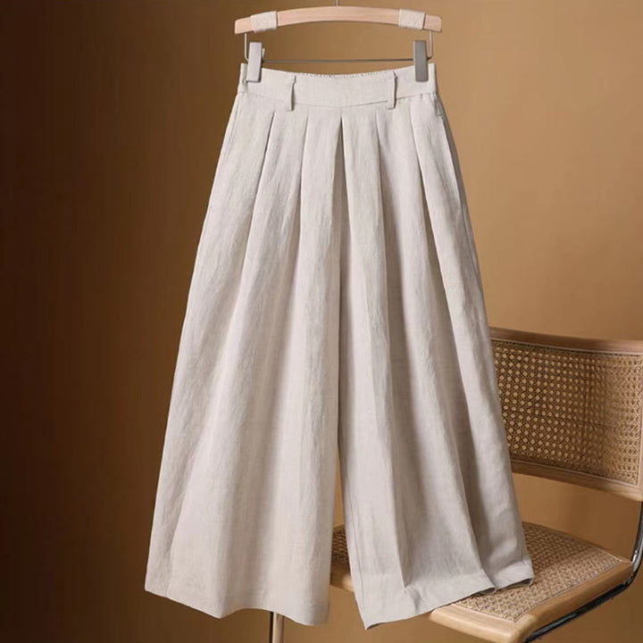 Pantalones anchos de algodón y lino para mujer, de Buddha Stones, informales, de verano, de color puro, de longitud 7-8 - Beige - US12, UK/AU16, EU44 (3XL) - image 21