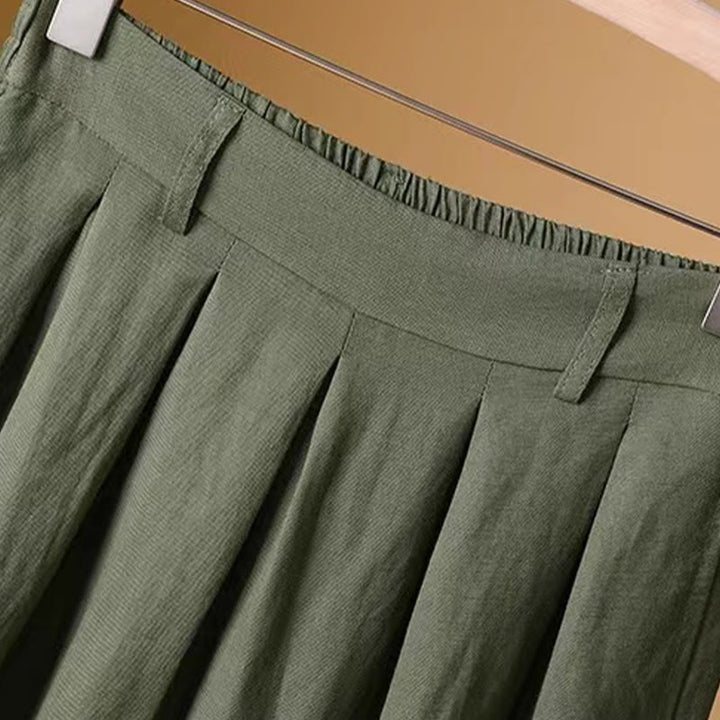 Pantalones anchos de algodón y lino para mujer, de Buddha Stones, informales, de verano, de color puro, de longitud 7-8 - image 1