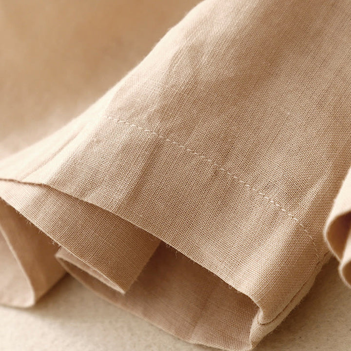 Pantalones cortos de lino y algodón con bolsillos para mujer, informales , de verano, con bordado floral, plisados, con cremallera y botones - image 24