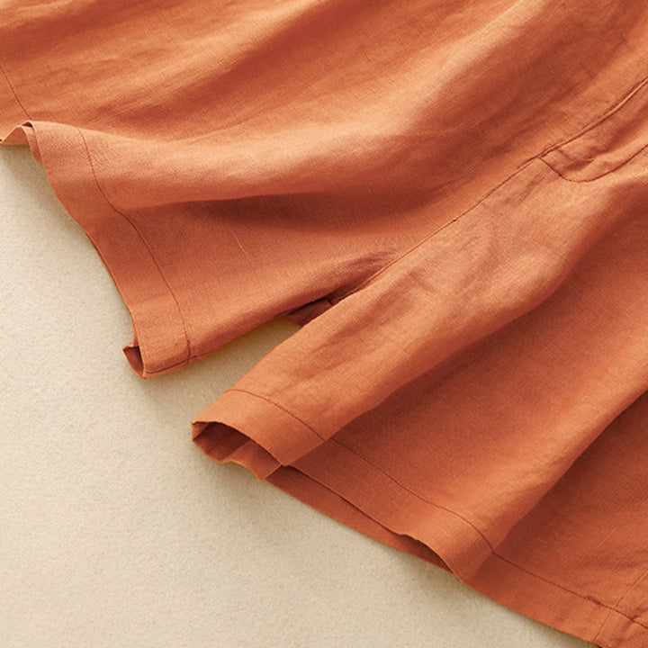 Pantalones cortos de lino y algodón con bolsillos para mujer, informales , de verano, con bordado floral, plisados, con cremallera y botones - image 14