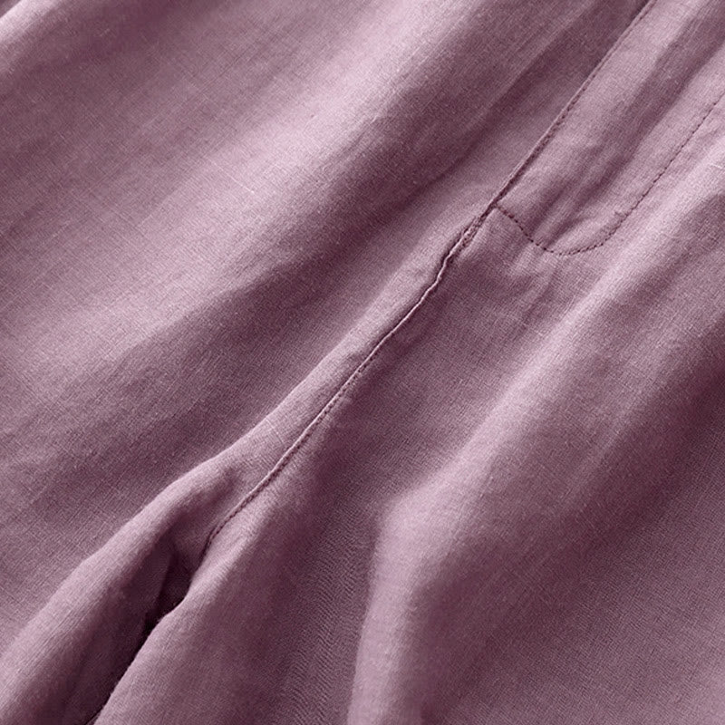 Pantalones cortos de lino y algodón con bolsillos para mujer, informales , de verano, con bordado floral, plisados, con cremallera y botones
