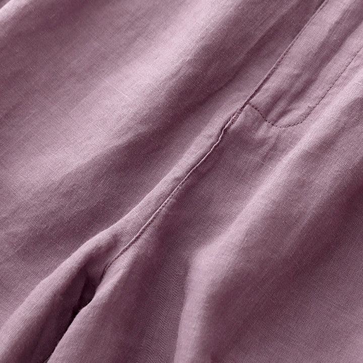 Pantalones cortos de lino y algodón con bolsillos para mujer, informales , de verano, con bordado floral, plisados, con cremallera y botones