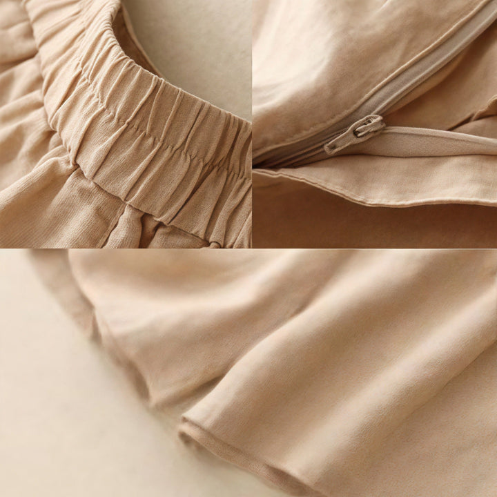 Pantalones cortos de lino y algodón con bolsillos para mujer, informales , de verano, con bordado floral, plisados, con cremallera y botones