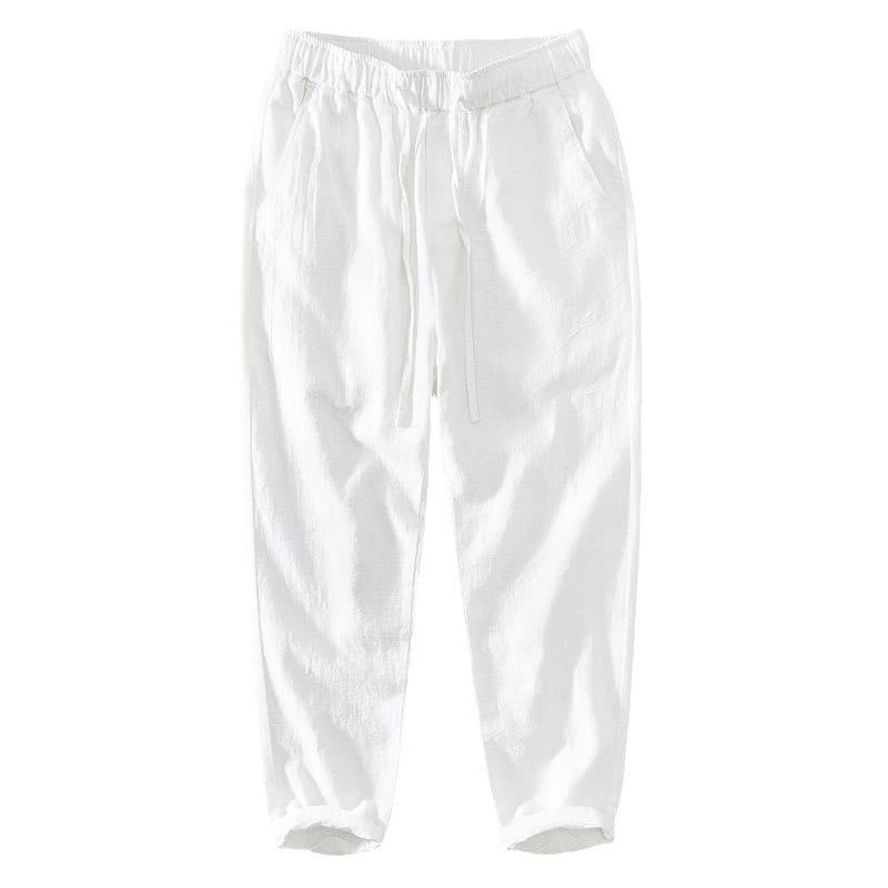 Pantalones casuales de verano Buddha Stones de lino y ramio con cordón y bolsillos para hombre - image 9