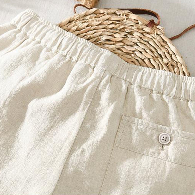 Pantalones casuales de verano Buddha Stones de lino y ramio con cordón y bolsillos para hombre - image 19