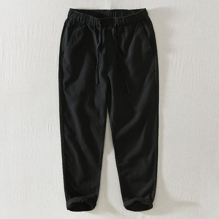 Pantalones casuales de verano Buddha Stones de lino y ramio con cordón y bolsillos para hombre - Negro - US/UK/AU44, EU54 (4XL) - image 10