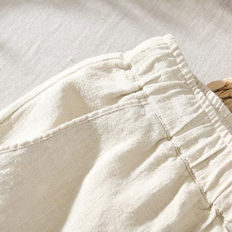 Pantalones casuales de verano Buddha Stones de lino y ramio con cordón y bolsillos para hombre - image 18