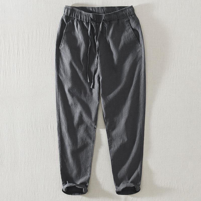 Pantalones casuales de verano Buddha Stones de lino y ramio con cordón y bolsillos para hombre - Gris pizarra - US/UK/AU44, EU54 (4XL) - image 0