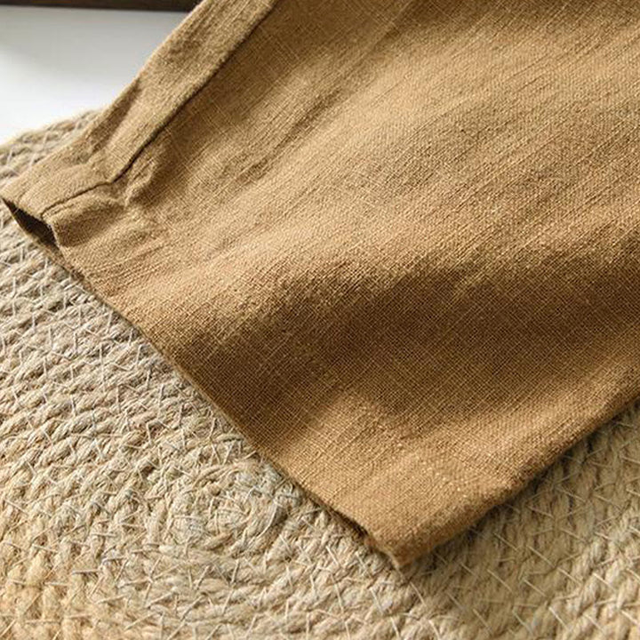 Pantalones casuales de verano Buddha Stones de lino y ramio con cordón y bolsillos para hombre - image 23