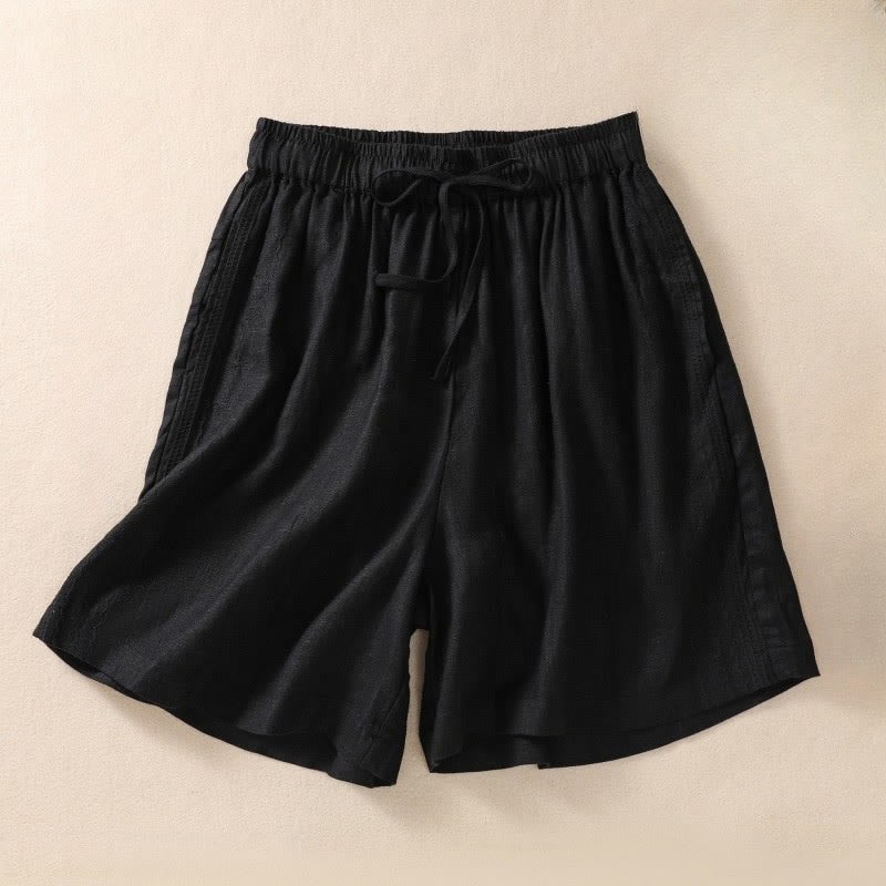 Pantalones cortos de lino y algodón con cordón ajustable y estampado floral con Buddha Stones para mujer, con bolsillos - Negro - US8-10，UK/AU12-14，EU40-42 (2XL) - image 4