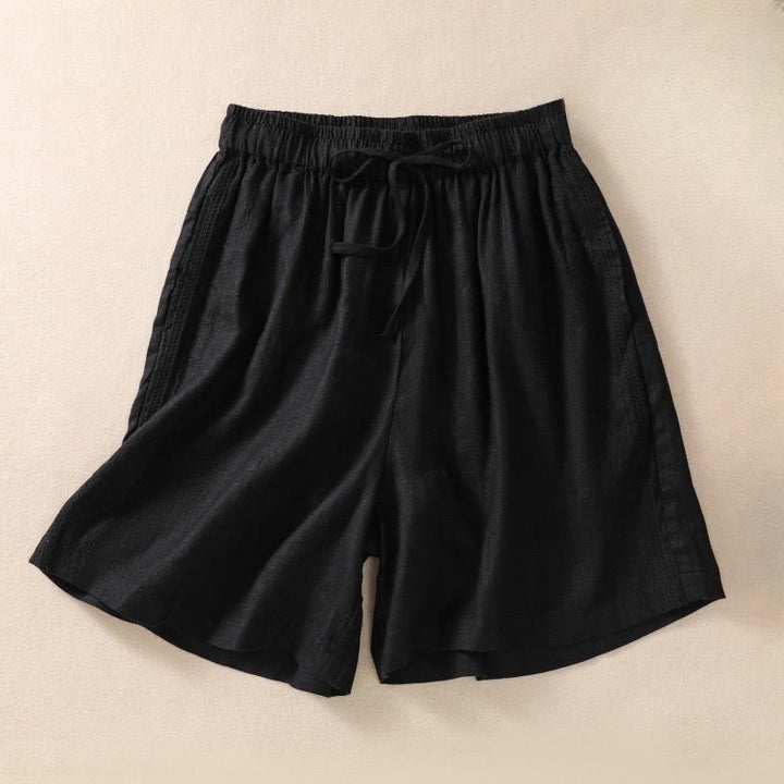 Pantalones cortos de lino y algodón con cordón ajustable y estampado floral con Buddha Stones para mujer, con bolsillos - Negro - US8-10，UK/AU12-14，EU40-42 (2XL) - image 4