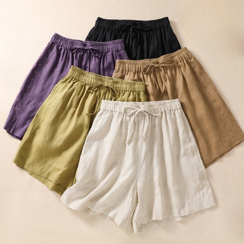 Pantalones cortos de mujer con cordón ajustable, estampado floral y bordado de Buddha Stones, con bolsillos. - image 20