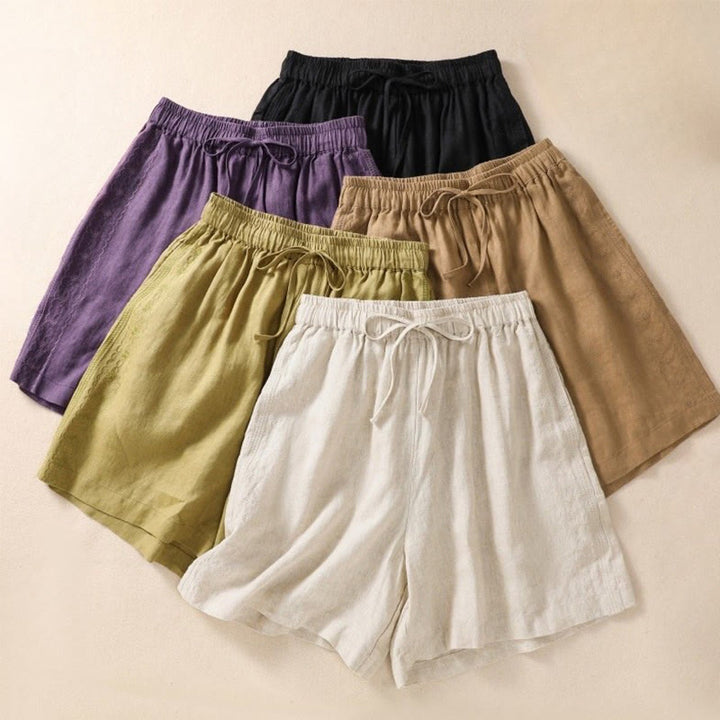 Pantalones cortos de mujer con cordón ajustable, estampado floral y bordado de Buddha Stones, con bolsillos. - image 20