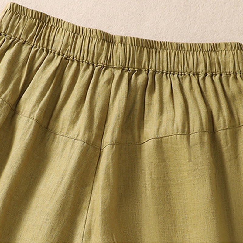 Pantalones cortos de lino y algodón con cordón ajustable y estampado floral con Buddha Stones para mujer, con bolsillos - image 19