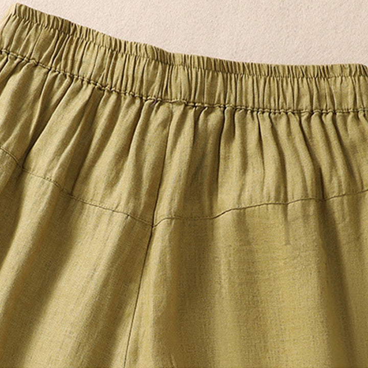 Pantalones cortos de lino y algodón con cordón ajustable y estampado floral con Buddha Stones para mujer, con bolsillos - image 19
