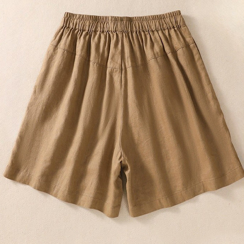 Pantalones cortos de mujer con cordón ajustable, estampado floral y bordado de Buddha Stones, con bolsillos. - image 7