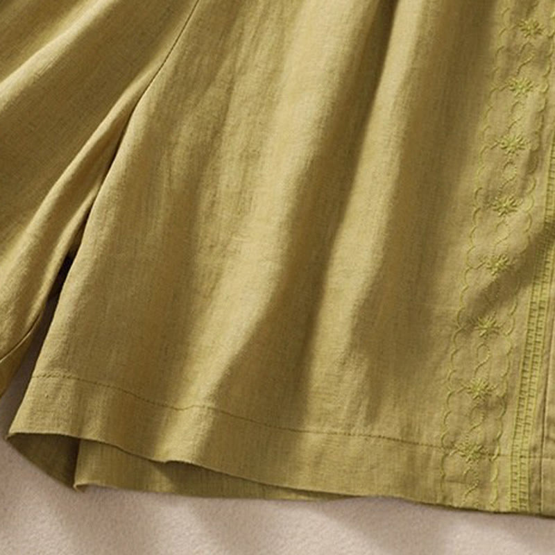 Pantalones cortos de mujer con cordón ajustable, estampado floral y bordado de Buddha Stones, con bolsillos. - image 19