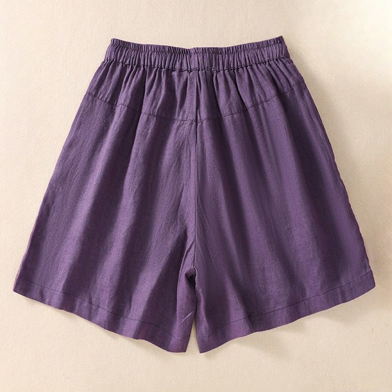 Pantalones cortos de lino y algodón con cordón ajustable y estampado floral con Buddha Stones para mujer, con bolsillos - image 1