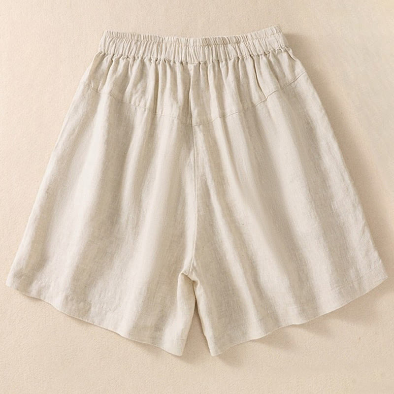 Pantalones cortos de mujer con cordón ajustable, estampado floral y bordado de Buddha Stones, con bolsillos. - image 10