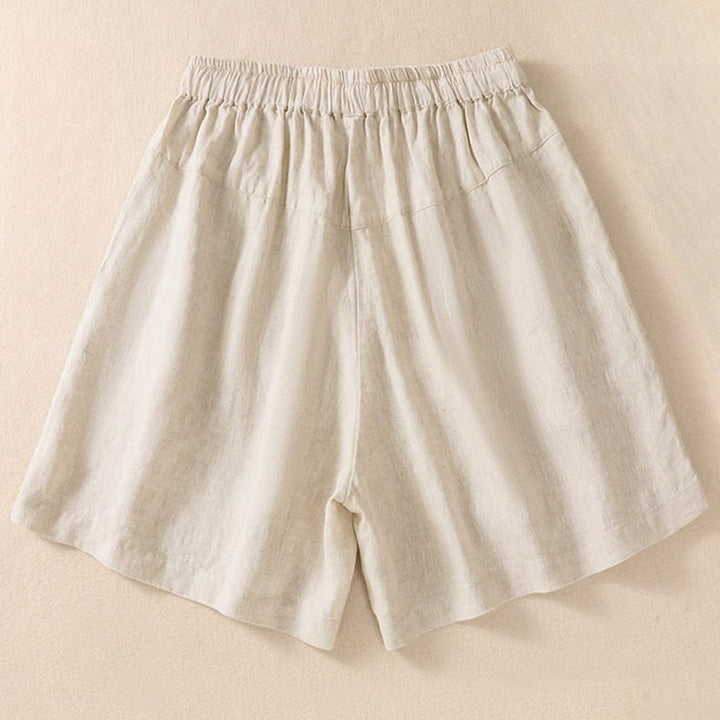 Pantalones cortos de mujer con cordón ajustable, estampado floral y bordado de Buddha Stones, con bolsillos. - image 10
